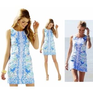 Lilly Pulitzer Cathy Bay Blue Coasting Engineered Shift Dress. 0.